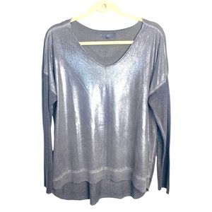 Tempo Paris Liquid Silver lightweight sweater top M/L High Low hem